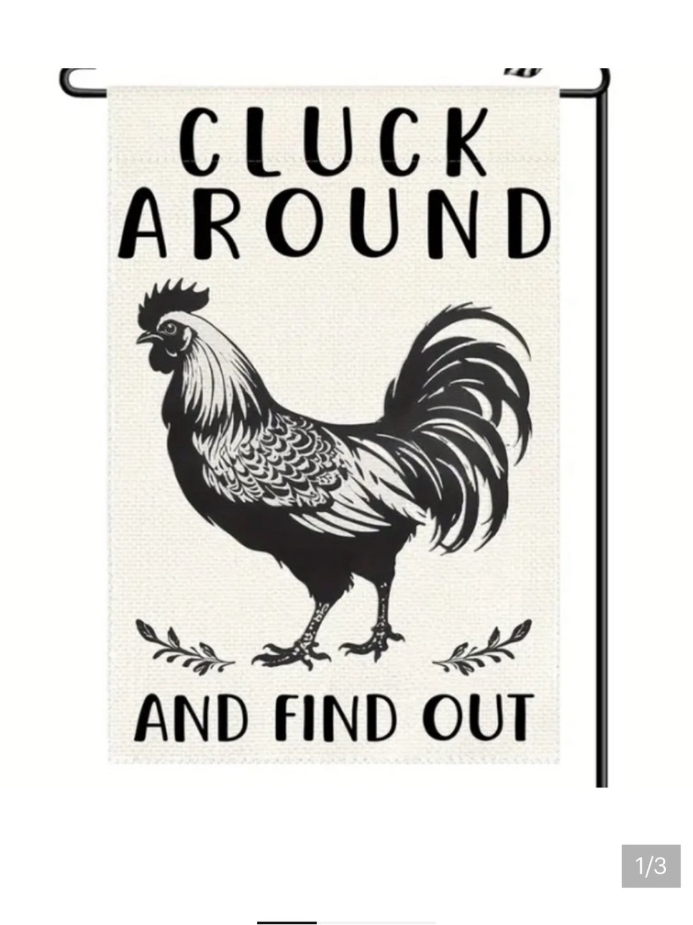 Cluck Around Rooster Garden Flag - Black on Cream